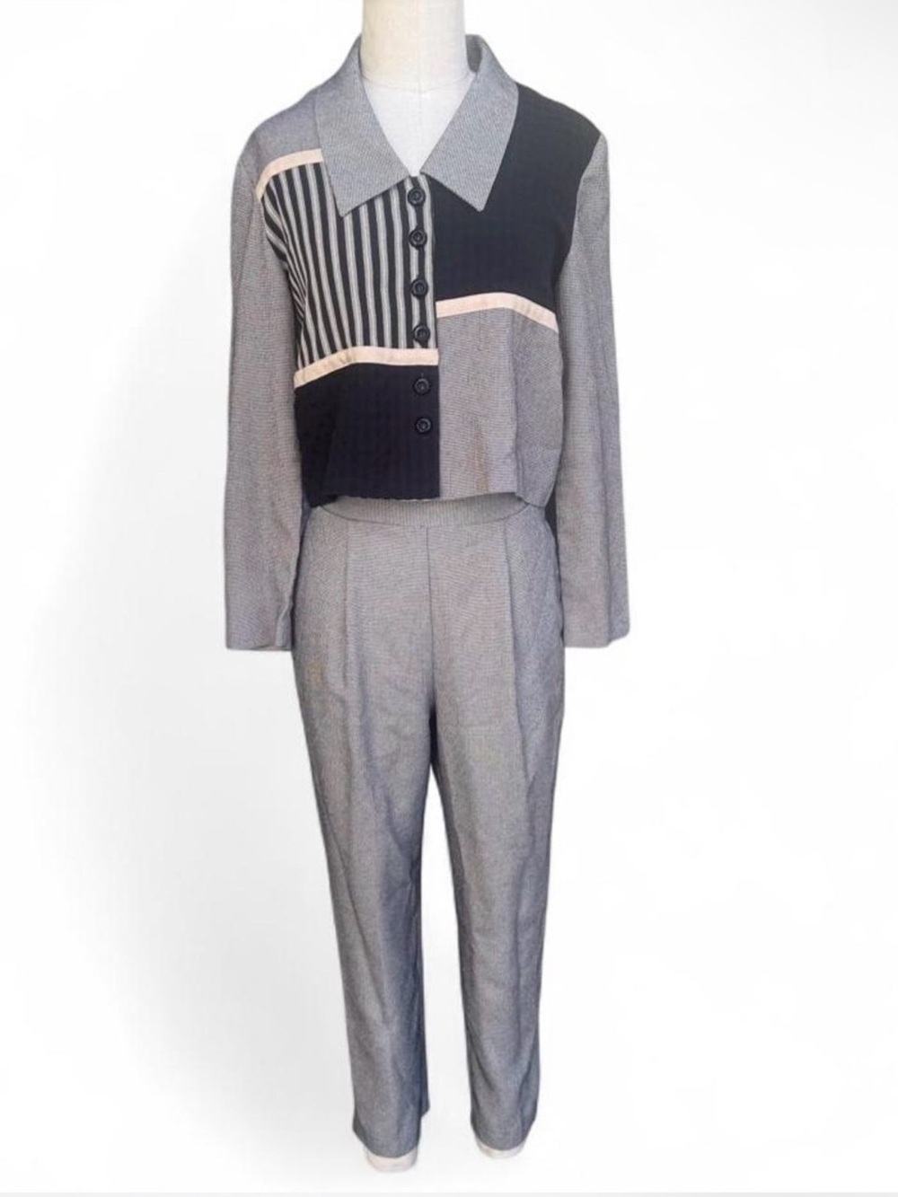 Vintage houndstooth patchwork Sag Harbor pant set new wave pockets